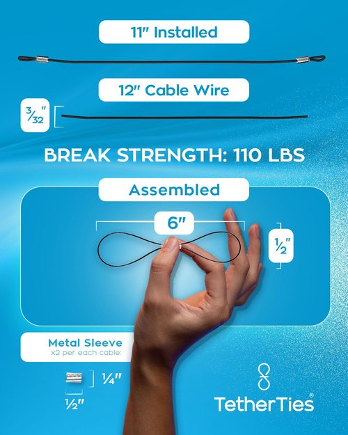 TetherTies Cable Organization, DIY Tether Kit - Customizable Cable Tethers for Computers, Adapters & Dongles - Easy Self Installation Tether Cables with Free Crimping Tool (Black 5 Pk, 12 inch)