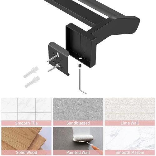 STWWO Double Towel Bars, 32 Inch Towel Holder Towel Racks for Bathroom, Stainless Steel Bath Towel Rack Towel Holder Wall Mounted, Black