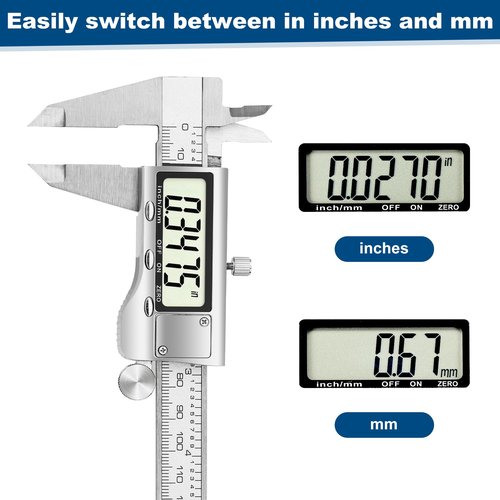 QDXMD Digital Caliper Measuring Tool, 6 Inch Stainless Steel Vernier Caliper Digital Micrometer with Large LCD Screen, Auto-Off Feature, Easy Switch from Inch to Millimeter