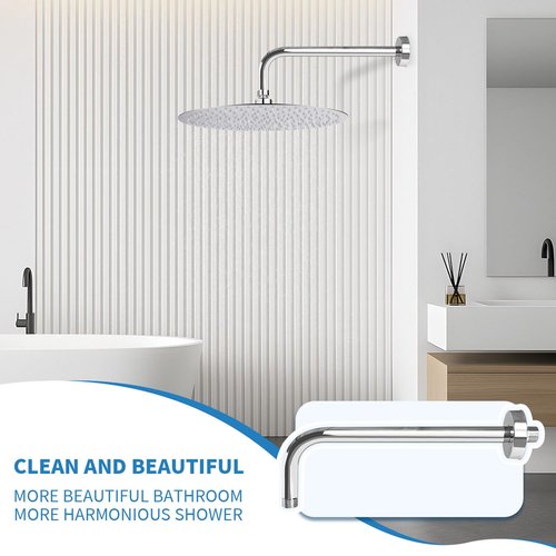 L Shape Shower Arm with Flange,8 Inch Wall Mount Replacement Angle Shower Head Arm 90 Degree Stainless Steel Rain Shower Head Extension for Fixed Bathroom Shower Head(Chrome Finish)