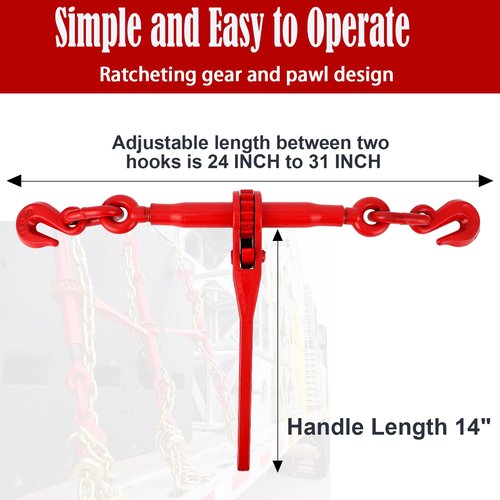 5/16"-3/8" Chain Binders Sets of 2, 5/16"×10ft Chains, Grade 70 Binders and Chains, Load Transport Binder Chain with Grappling Hook, for Industrial, Agricultural, Logging