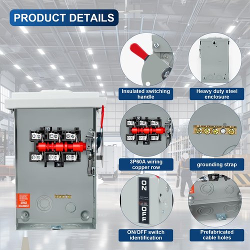 3P 60Amp 240V 3 Wire Heavy Duty Safety Switches，Ac Disconnect Switches Box，Quick Disconnect Safety Switch