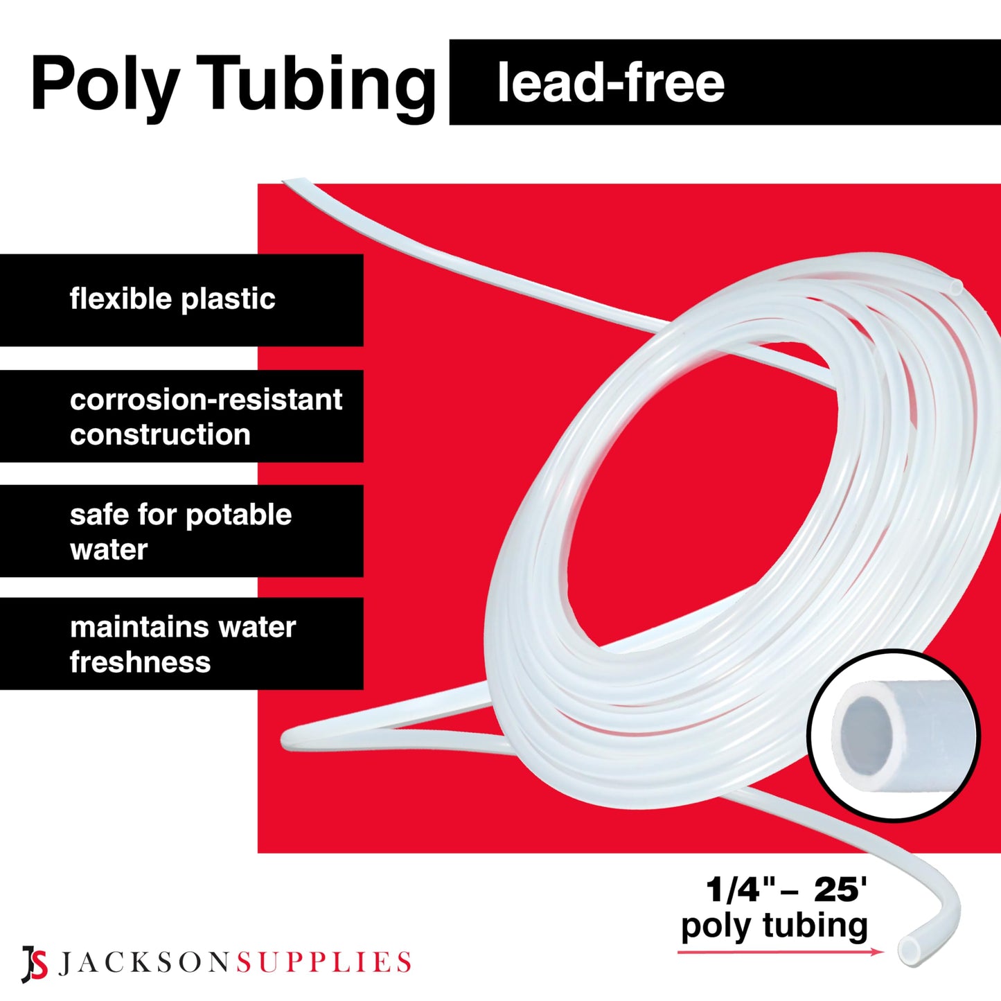 Ice Maker Supply Line and Humidifier Installation Kit for Refrigerators & Freezers, 1/4” x 25’ Poly Tubing, Includes Quick Connect Saddle Valve, Compression Fittings and Adapters