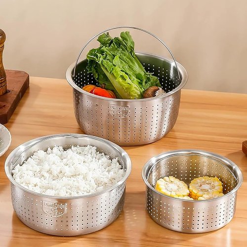 Stainless Steel Rice Cooker Inner Pot, Universal Non-Stick Rice Cooker Pot Replacement with Steamer Basket for Multi-Cookers, Even Heating for Perfect Rice (4L)