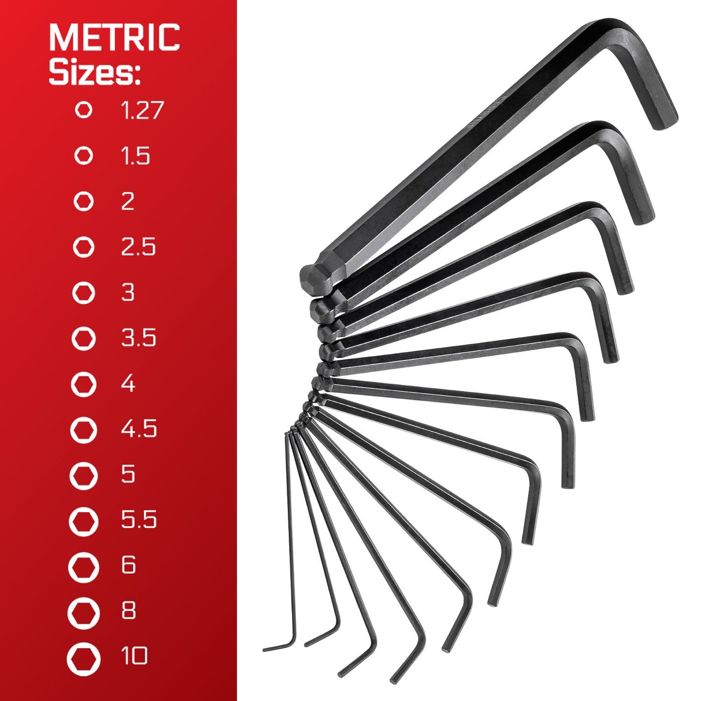 35-Piece Long Arm Ball End Hex (Allen) Key Wrench Set, Metric, SAE and Torx Keys, S2 Steel, 1.27mm to 10mm, 0.05 to 3/8 in, and T10 to T50, for Automotive, Bicycle, Household and Furniture Repair