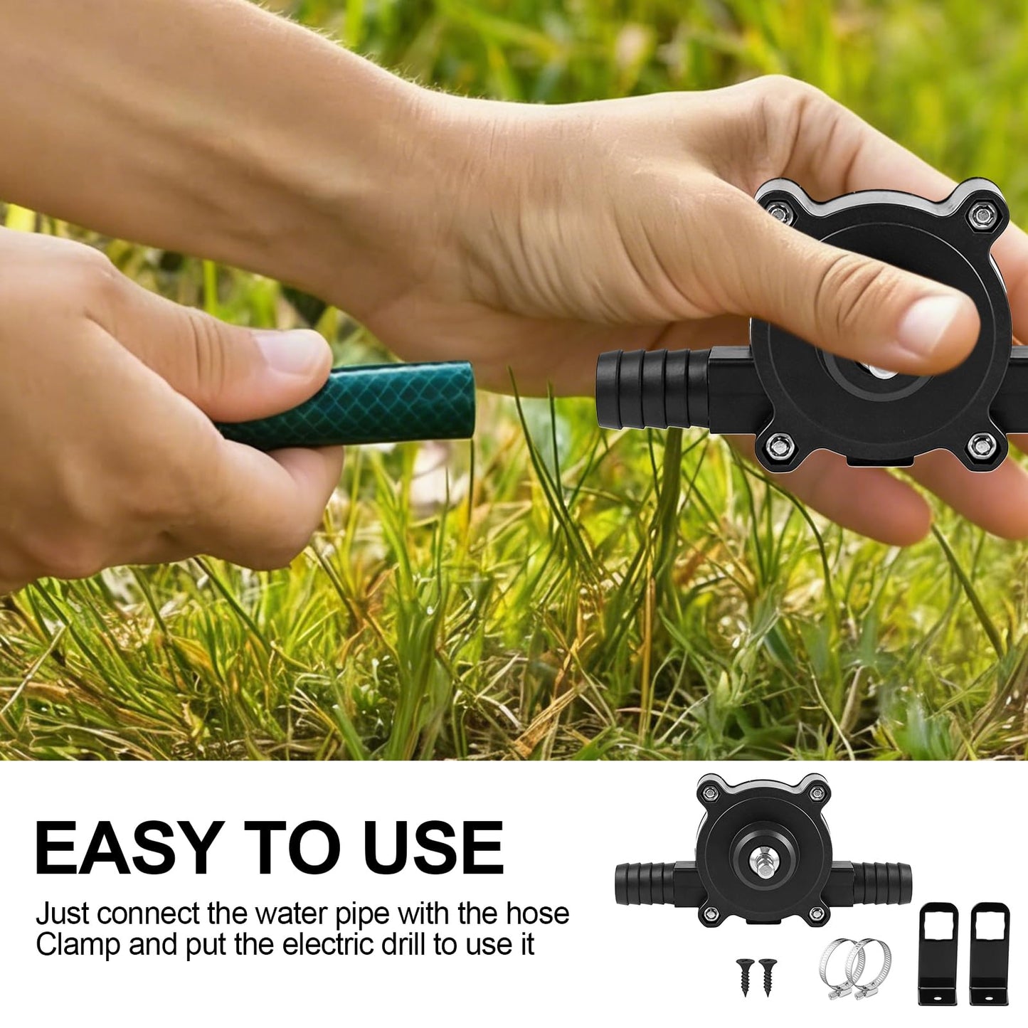 Houlishu Mini Electric Drill Pump, Portable Hand Drill Water Pump, Self Starting Hand Pump, suitable for water gasoline diesel engine oil transfer, easy to install and use