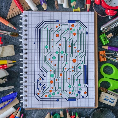 FINGERINSPIRE 6 PCS Circuit Board Stencils with Paint Brush 8.3x11.7inch Circuit Diagram Templates Reusable Mixed Media Electronic Sketch Stencils for Painting on Wood Wall Canvas Furniture