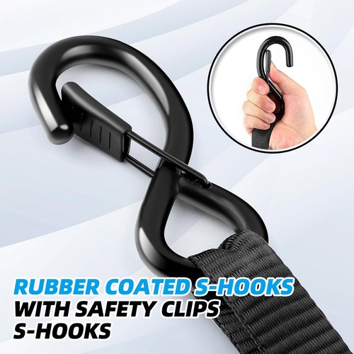Heavy Duty Ratchet Straps 15 Ft Length 1800 Lbs Safe Working Load, 4-Pack with S-Hooks and Soft Loops