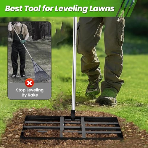 Saker Sakerplus Lawn Leveling Rake, Garden Tools,30"x10" Leveling Rake, Stainless Steel Adjustable Handle(78 in), for Backyard, Garden, Golf Course, Farm ＆ Pasture, Professional Lawn Care Tool
