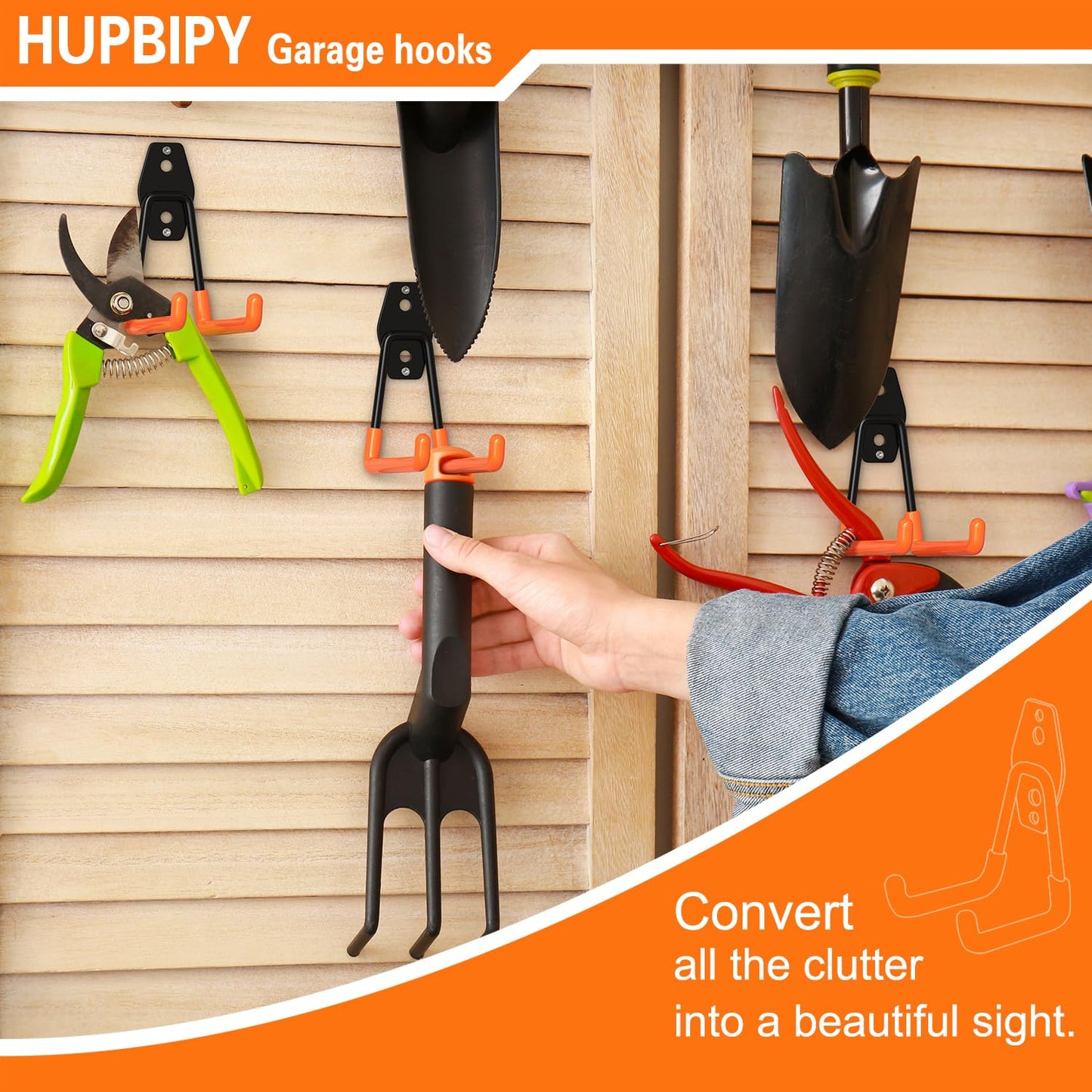 HUPBIPY Heavy Duty Garage Hooks 4 Pack, 5.1 inch Medium U Shaped Hanger, Wall Mounted Storage System, Power and Garden Tool Organizer, for Hanging Ladders, Hose, Bulk Items and More