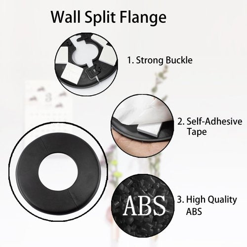 bociloy Wall Split Flange 51mm/2"Diameter, ABS Round Self-Adhesive Escutcheon Plate, Wall Hole Decoration Cover, Water Pipe Plate Cover, Black, 2PCS