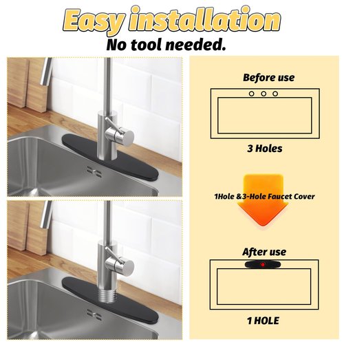 Matte Black Faucet Plate, Kitchen Sink Cover Stainless Steel Sink Hole Cover 10 Inch 1 or 3 Hole Deck Plate Bathroom or Kitchen Sinks Faucet Escutcheon Holes Covers