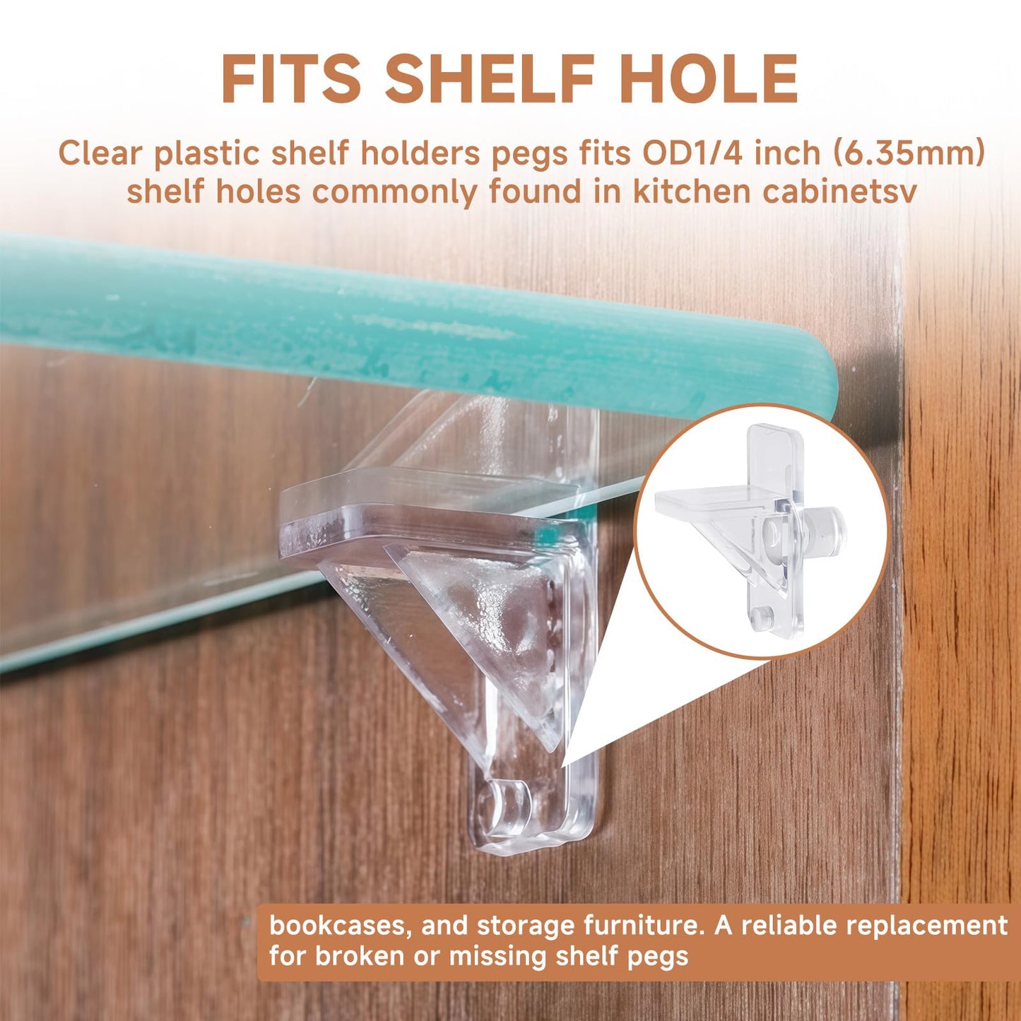 Cutetool (50 Pack) U10136 Shelf Support Pegs 1/4 Inch, Clear Plastic Cabinet Shelf Holders, L-Shaped Support Pins for Bookcase, Cabinet, Furniture 6.35mm Shelf Holes