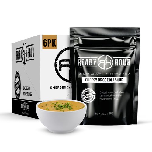 Ready Hour Cheesy Broccoli & Rice Soup Case Pack – Freeze-Dried Soup, Emergency Food, Long-Term Storage, Instant Survival Meals, Prepper Pantry, Prepared Meals, Ready to Eat – 24 Servings (6 Pouches)