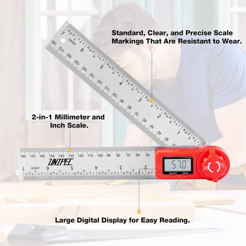 UNIPEC Digital Angle Finder Protractor, Angle Finder Ruler,Stainless steel 7inch 200mm 7inch/200mm, Angle Measuring Tool for Woodworking,Carpenter,Construction,DIY Measurement (Stainless Steel)