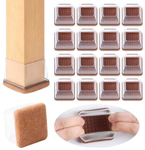 Ezprotekt 24 Pcs XL Square Clear Chair Leg Floor Protectors, Silicone Felt Furniture Pads Caps for Hardwood Floor, Dining Table Bar Stool Leg Protectors Leg Cups Covers (XL Fit: 1.5"-2")