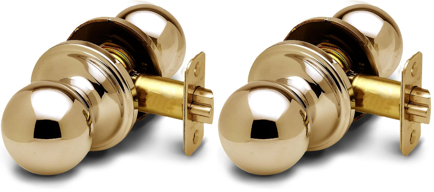 Copper Creek BK2020PB Ball Door Knob, Passage Function, 2 Pack, in Polished Brass