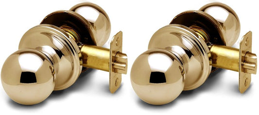 Copper Creek BK2020PB Ball Door Knob, Passage Function, 2 Pack, in Polished Brass