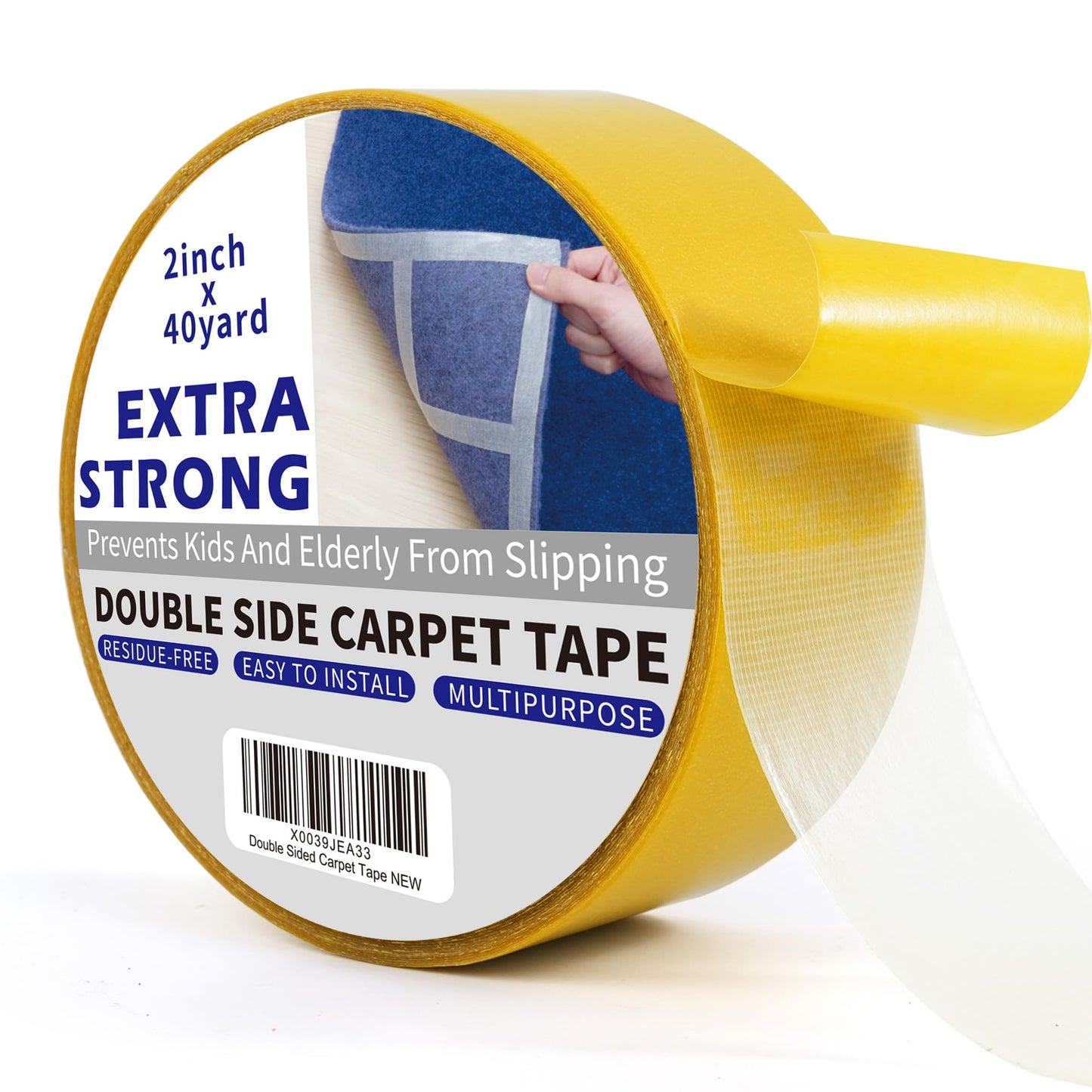TAPEBEAR Heavy-Duty Double Side Carpet Tape, Carpet Tape for Rug, Wood, Floor, Residue-Free Rug Tape, Multipurpose Gripper Non Slip Tape, 2inch X 40yard