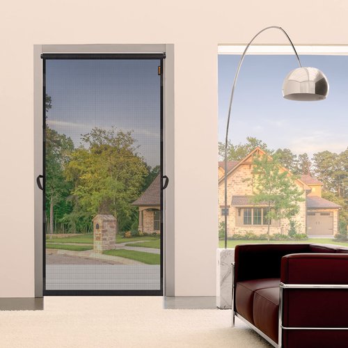 MAGZO Hanging Screen Door, Fits Door Size 36" x 80" (Curtain Size 38'' x 81''), Upgraded Fiberglass Mesh Net with Tension Rod&Hook&Loop (One Piece Can be Installed in 2 Ways), Weighted Bottom, Grey