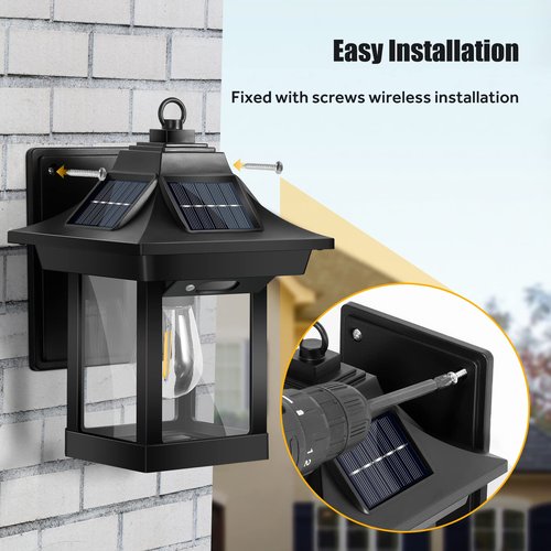 CONPCONP Solar Outdoor Wall Lights, 2 Pack Motion Sensor Solar Lantern IP65 Waterproof, 3 Mode Wireless LED Sconce Lights Dusk to Dawn Exterior Porch Lights for Outdoor Patio Yard