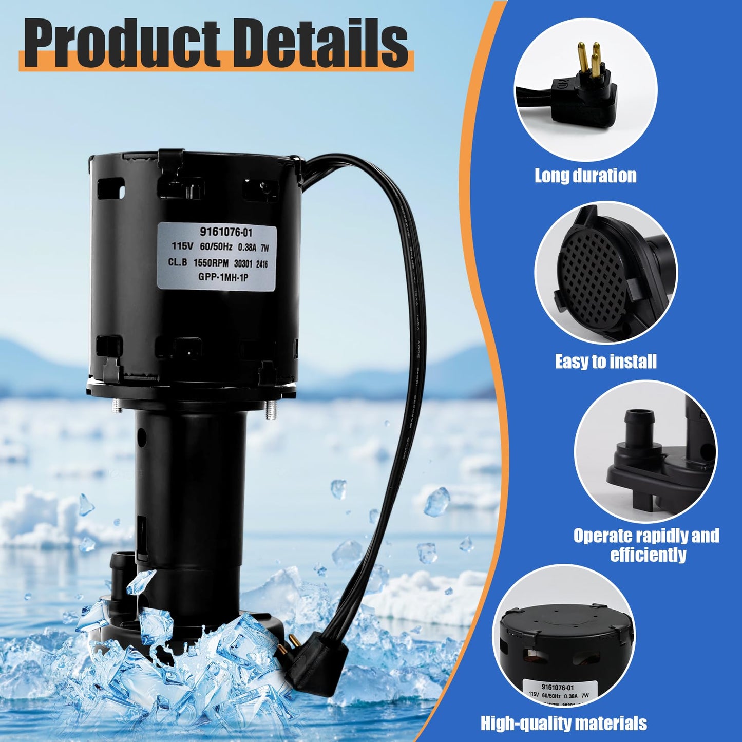 9161076-01 Ice Machine Pump Motor Compatible with Ice O Matic 120V C20, C30, C40, C50, C60 and More,Replace 803338 etc