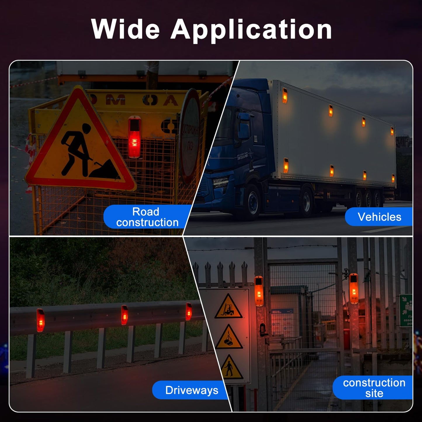 Aolyty Solar Warning Lights, Bright Solar Strobe Lamp Strong Magnetic Base, Waterproof LED Beacon Safety Light Outdoor 4 Pack for Vehicle, Construction Site, Barricade, Driveway, Dock (Yellow)