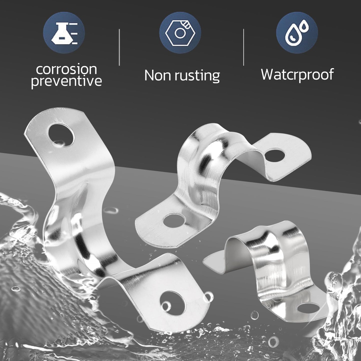 Nayciiy 25Pcs M8 304 Stainless Steel Rigid Pipe Strap Two Hole Cable Strap u Bracket Pipe Clamps Heavy Duty Pipe Fasten Holder for Tube, Pipe or Wire Cord Installation (25, 8MM（5/16" ）)