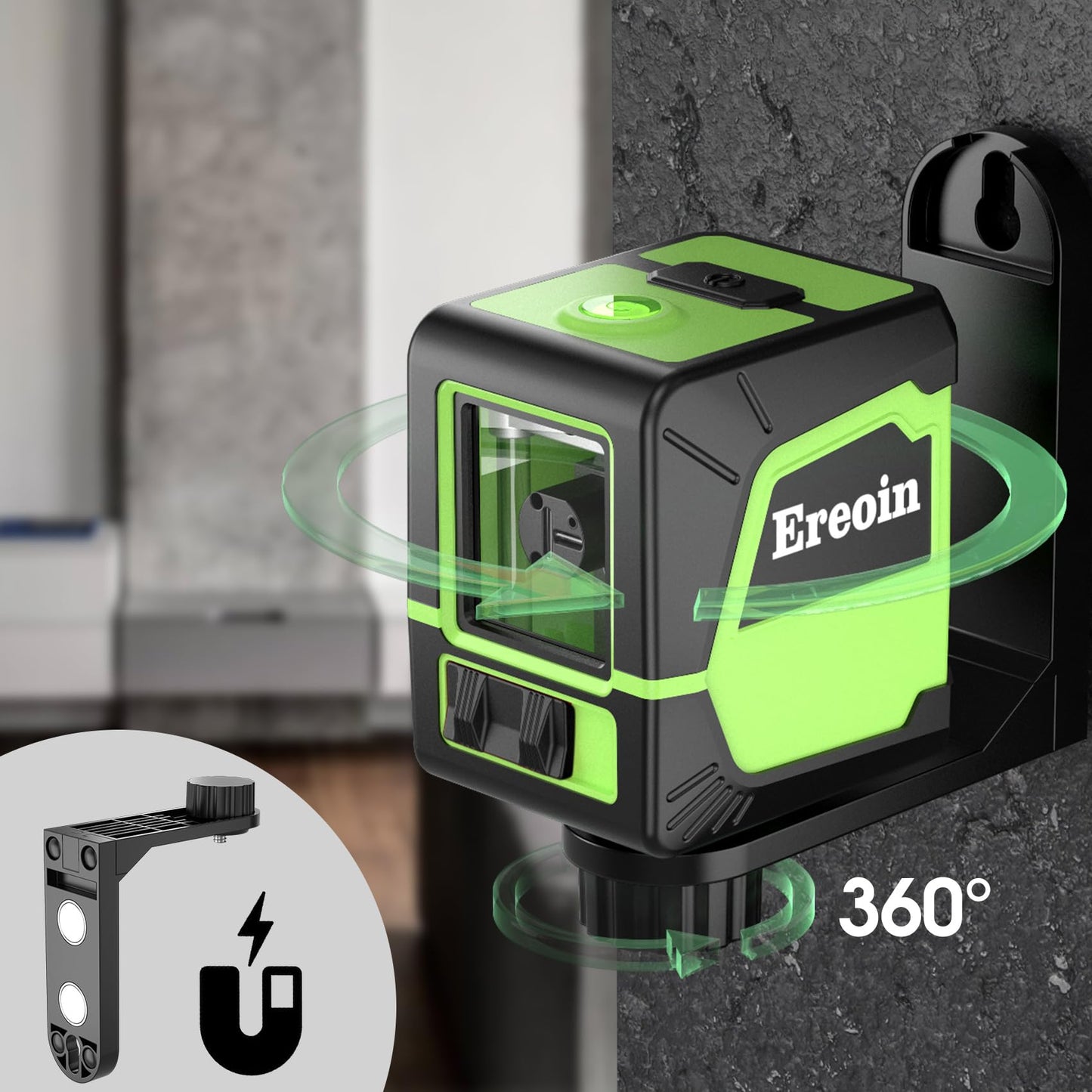 Laser Level Self-leveling Green Cross laser tool with vertical and horizontal lines,360 degree rotation self-leveling mode&IP54 waterproof for Picture Hanging Indoor & Outdoor