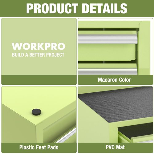 WORKPRO 12.5" Mini Tool Box with 2 Drawers & 1 Open Top Storage, Small Metal Tool Chest with PVC Liners & PP Feet Pads, Cold Rolled Steel Toolbox with Drawer Liners & Magnetic Tabs