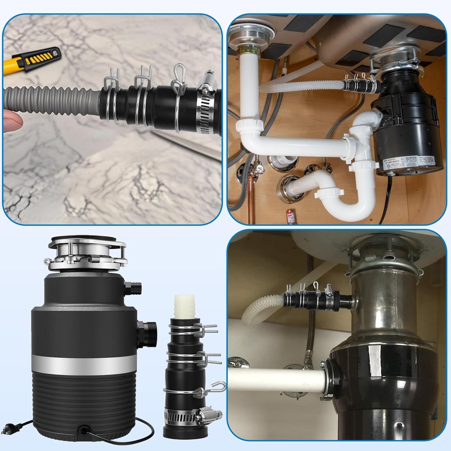 Dishwasher Drain Hose Adapter Compatible with Insinkerator Garbage Disposals, Dishwasher Drain Connector Compatible Include 1 Inlet Connector, 3 Spring Clamps, and 1 Hose Clamp