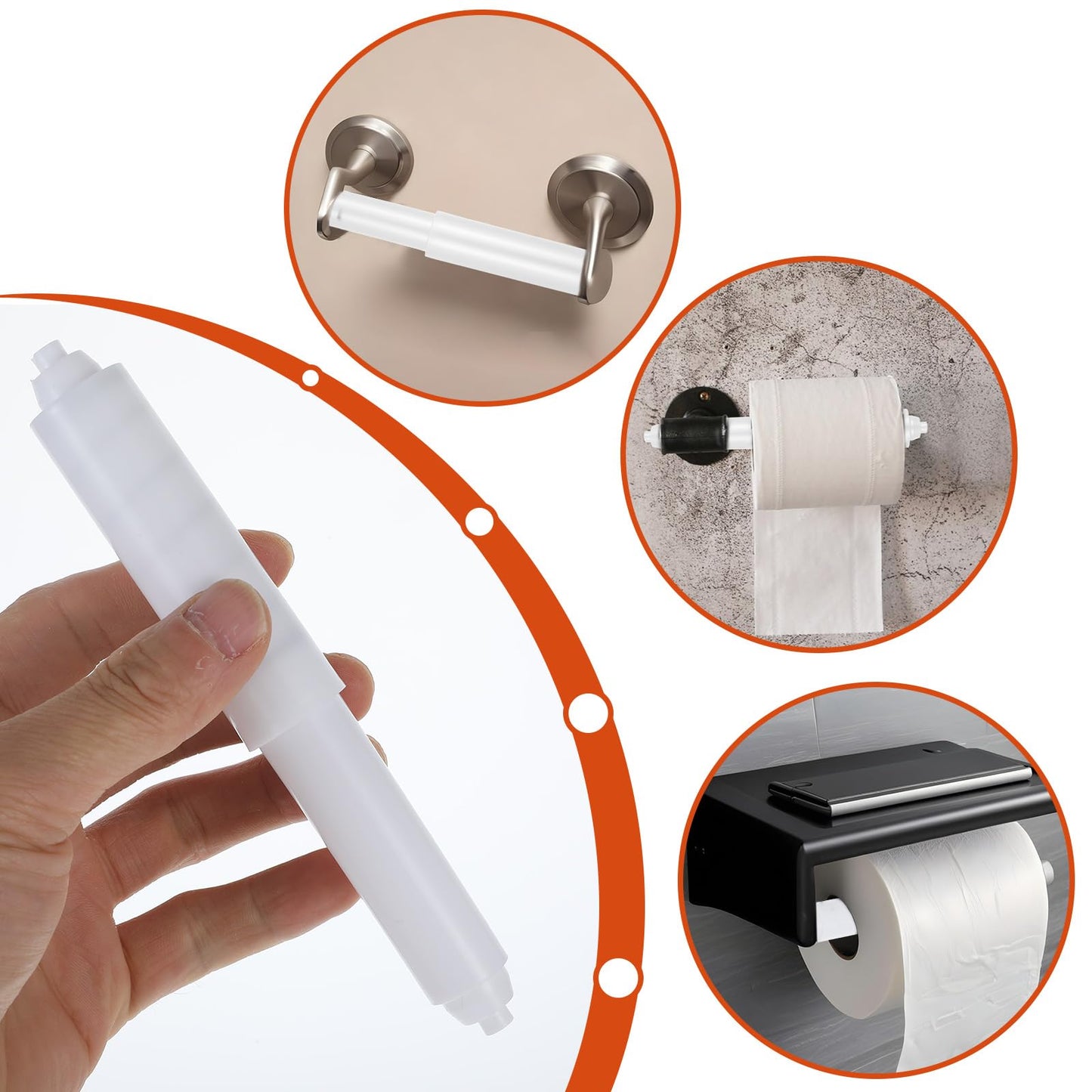 2Pcs Replacement Toilet Paper Holder Roller, Adjustable Toilet Papers Roll Holder, Universal Toilets Paper Spring Rod, Plastic Tissue Spindle for Toilets Bathrooms(White)