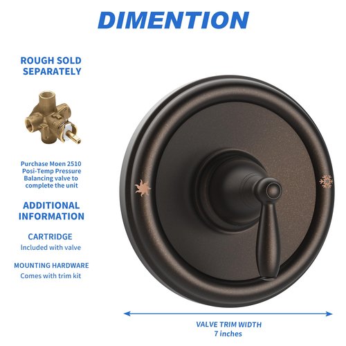 Replacement for Moen T2151ORB Brantford Posi-Temp Valve Trim Kit, Oil-Rubbed Bronze Shower Trim Kit Shower Lever Handle (#2510 Valve Required)