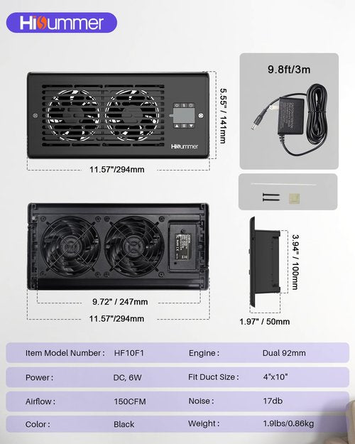 Hisummer Register Booster Fan, Quiet Vent Fan for 4" x 10" Duct Openings, 10-Speed Air Boosting Register, Remote Control AC Booster Vent for Home Heating & Cooling Solutions