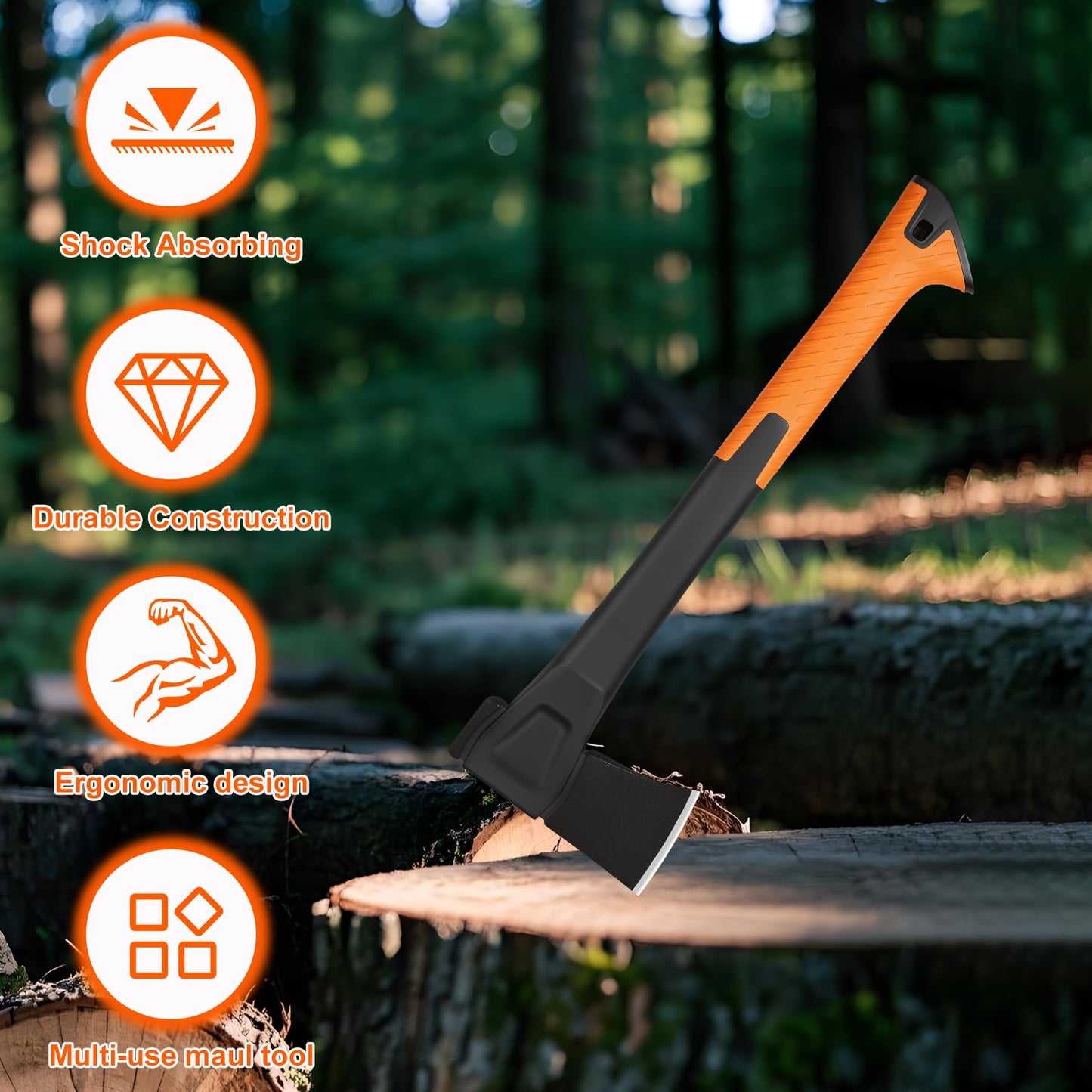 DESHIL 14-Inch Camping Hatchet with Carbon Steel Blade and Sheath