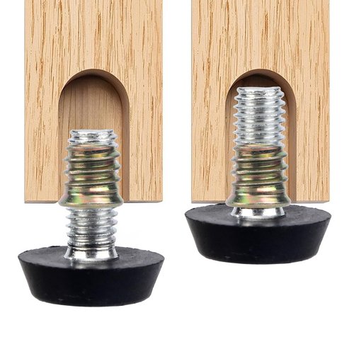 BOXOB 16pcs 1/4-20" UNC Thread Adjustable Furniture Levelers, Threaded Anti-Slip Chair Leg Extender Plastic Iron Table Leveling Feet with 16pcs Screw-On Nuts for Tables Chairs Wooden Furniture