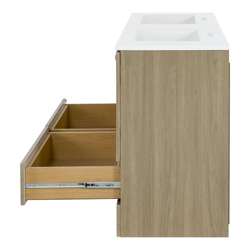Spring Mill Cabinets Emlyn 60 Inch Double-Sink Bathroom Vanity with White Top, 2 Cabinets, 2 Drawers, 60.5" W x 18.75" D x 32.89", Sandy Oak