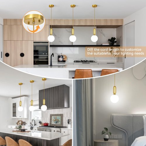 ZVXREZLD Modern Gold Pendant Light Hanging Fixture Light for Kitchen Island,Mid Century White Globe Glass One Light Pendant Lighting for Dinning Room Living Room Bedroom Entryway(3-Pack)