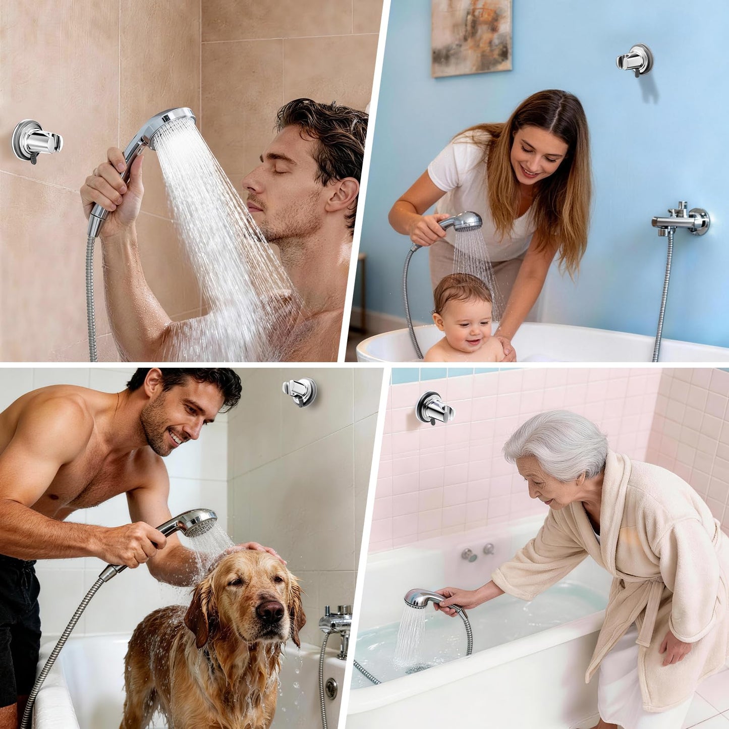EAARSUO Handheld Shower Head Holder Suction, Removable No Drill Shower Wand Bracket Wall Mount, Vacuum Suction Cup Showerhead Holder Adhesive (1, Chrome)