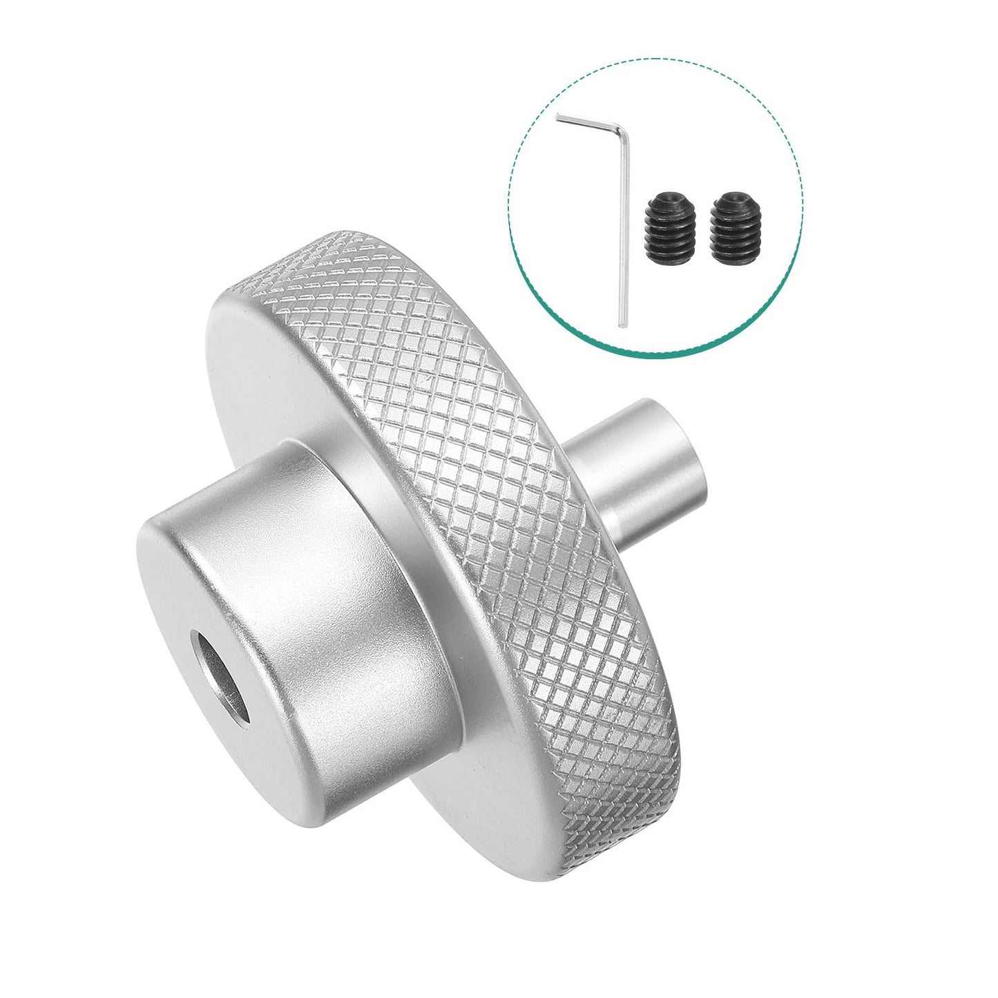 HARFINGTON Aluminum Alloy Handwheel 50mm OD 6mm Bore Lathe Hand Wheel with Rotate Handle Aluminum Milling Machine Handle with Wrench and 2pcs Screws for Milling Machine Lathe, Silver Tone