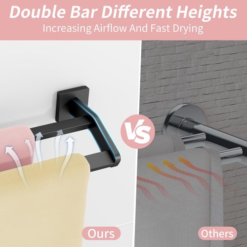 STWWO Double Towel Bars, 32 Inch Towel Holder Towel Racks for Bathroom, Stainless Steel Bath Towel Rack Towel Holder Wall Mounted, Black