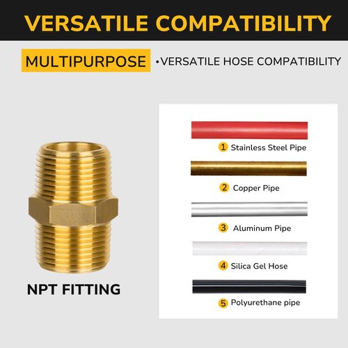 JUWO 3/4" NPT x 3/4" NPT Male Brass Nipples, Brass Pipe Adapter Fittings, Hex Nipples Straight Connectors for Air, Gas, Oil, Fuel, Propane (2-Pack)