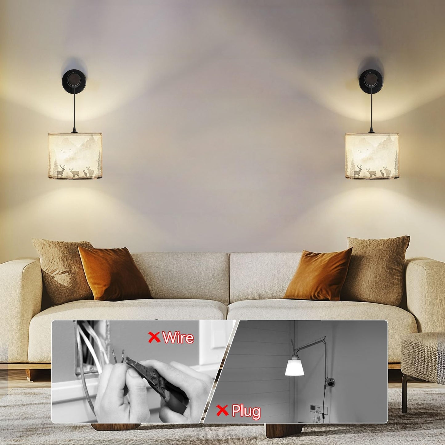 PEESIN Battery Wall Sconces Set of Two, Wall Sconces Battery Operated with Remote, Dimmable Cordless Wall Lamps, Rechargeable Wireless Sconce, Rustic Battery Wall Sconce for Living Room