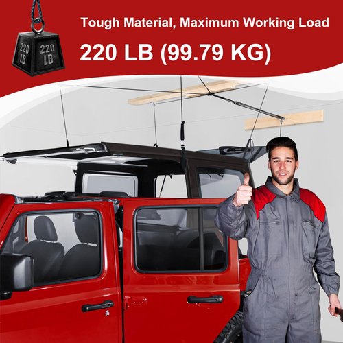 Hardtop Anti-Fall Removal Lift for Jeep Wrangler JL, JK, TJ, and Other Models with Hardtops | Idle Items, Kayak & Attic Hoist | Supports 8-16 ft Ceilings, Comes with 6 T-Knobs, Single-Person Operation