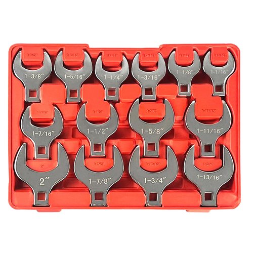 C&T 14-Piece 1/2” Drive Jumbo Crowfoot Wrench Set, SAE Sizes from 1-1/16" to 2" with Storage Tray,Chrome Vanadium Steel and Fully Polished Chrome Finished