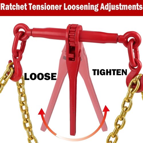 5/16"-3/8" Chain Binders Sets of 2, 5/16"×10ft Chains, Grade 70 Binders and Chains, Load Transport Binder Chain with Grappling Hook, for Industrial, Agricultural, Logging