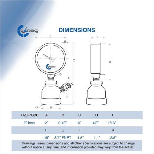 CARBO Instruments Gas Test Pressure Gauge 30 Pound, 30 PSI / 200 kPa, 3/4” FNPT Connection, Brass Valve, Forged Steel Bell Shape Body Assembly.