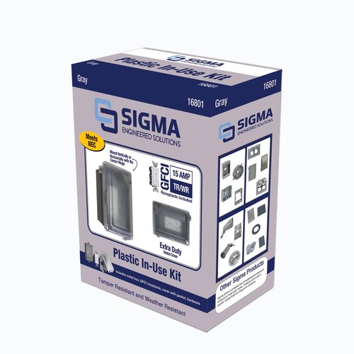 SIGMA ENGINEERED SOLUTIONS 16801 Non-Metallic Weatherproof Outdoor Electrical Outlet Kit w/ Extra Duty Cover, Box and 15 Amp GFCI Receptacle, IN-USE, Clear/Gray, 1 Gang, Lockable with Patented Hinge