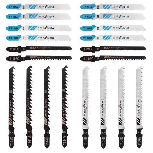 20 Pack Jig Saw Blades for Wood Jigsaw Blade Set Multi-Purpose T Shank Jigsaw Blades Replacement for Cutting Wood Plastic Metal