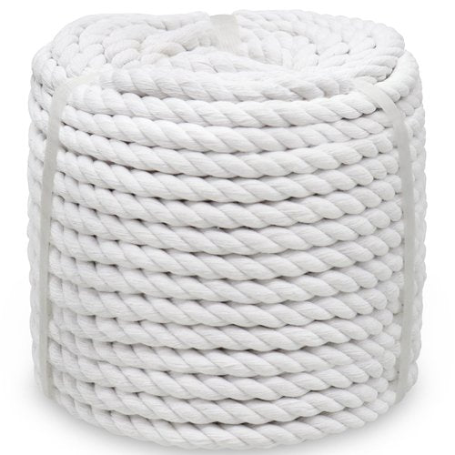 BONSINY White Cotton Rope 1/2 Inch x 100 Feet - Twisted White Rope for Crafts Nautical Plant Hanger DIY Projects